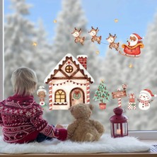 Kt Grup Noel Baba ve Geyikler Yılbaşı Figürleri Cam Duvar Kapı Sticker