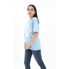 Marissa Butik Bisiklet Yaka Denver Leagune Baskılı T-Shirt - Mavi