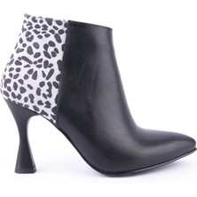 Emel Ayakkabı Modern Klasik Sade Topuklu Stiletto Deri Bot Siyah Leopar 4412