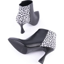 Emel Ayakkabı Modern Klasik Sade Topuklu Stiletto Deri Bot Siyah Leopar 4412