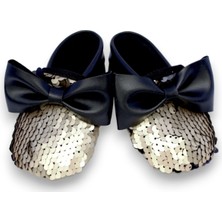 First Step Siyah Gold Pul Payetli Fiyonklu Kız Bebek Babet PATIK-G-2366