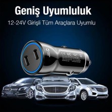 Coofbe 60W Turbo Araç Şarjı 2 Type-C Girişli Şarj Akım Korumalı Araç Çakmaklık Şarjı 12V-24V Araç Şarj