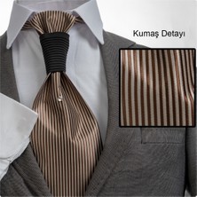 Exve Exclusive Kahverengi Bej Elegant Jakar Dokuma Damatlık & Özel Geceler Için Lüks Tuxedo Taşlı Kravat AG0102