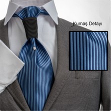 Exve Exclusive Mavi Lacivert Elegant Jakar Dokuma Damatlık & Özel Geceler Için Lüks Tuxedo Taşlı Kravat AG0104