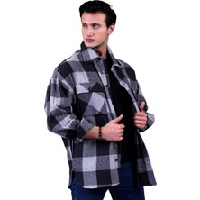 Exve Exclusive Siyah Gri Ekose Kareli Oversize Kışlık 4 Cepli Salaş Oduncu Büyük Beden Gömlek