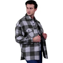 Exve Exclusive Haki Gri Ekose Kareli Oversize Kışlık 4 Cepli Salaş Oduncu Büyük Beden Gömlek