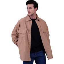 Exve Exclusive Camel Sütlü Kahve Düz Tek Renk Sade Oversize Kışlık 4 Cepli Salaş Oduncu Büyük Beden Süet Gömlek