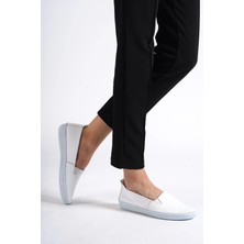 Tarçın Ayakkabı Hakiki Deri Beyaz Kadın Deri Babet TRC62-8002