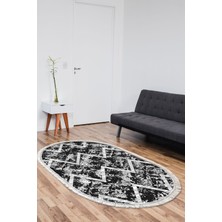 Dekoreko Dijital Salon Halısı Yıldız Deri Kaymaz Taban Saçaklı Oval Iskandinav Roxanne Siyah