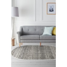 Dekoreko Dijital Salon Halısı Star Pamuk Kaymaz Taban Saçaklı Oval Iskandinav Liz Gri