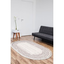 Dekoreko Dijital Salon Halısı Yıldız Deri Kaymaz Taban Saçaklı Oval Modern Rana Pembe