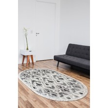 Dekoreko Dijital Salon Halısı Star Pamuk Kaymaz Taban Saçaklı Oval Iskandinav Annika  Gri