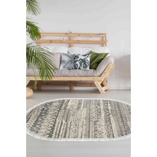 Dekoreko Dijital Salon Halısı Star Pamuk Kaymaz Taban Saçaklı Oval Iskandinav Ysabel Gri