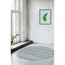 Dekoreko Dijital Salon Halısı Trend Keçe Kaymaz Taban Saçaklı Yuvarlak Iskandinav Adelia  Lacivert