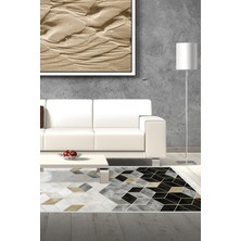 Dekoreko Dijital Salon Halısı Yıldız Deri Kaymaz Taban Saçaklı Iskandinav Stephania Krem