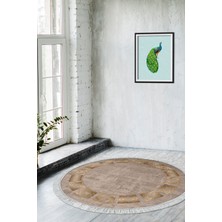 Dekoreko Dijital Salon Halısı Trend Keçe Kaymaz Taban Saçaklı Yuvarlak Modern Twyla Camel