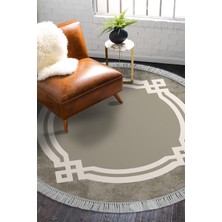 Dekoreko Dijital Salon Halısı Star Pamuk Kaymaz Taban Saçaklı Yuvarlak Modern Landon Camel