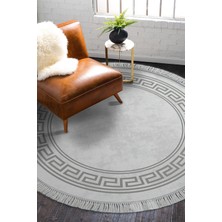 Dekoreko Dijital Salon Halısı Star Pamuk Kaymaz Taban Saçaklı Yuvarlak Modern Cassietta Gri