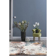 Dekoreko Dijital Salon Halısı Yıldız Deri Kaymaz Taban Modern Fern Renkli