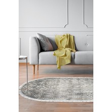 Dekoreko Dijital Salon Halısı Yıldız Deri Kaymaz Taban Saçaklı Oval Iskandinav Mel Gri