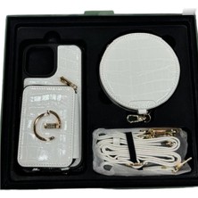 SPHONE iPhone 13 Pro Kılıf Deri Arkası Mini El Cüzdan Ip Askılı Makyaj Çanta Gold Detaylı Set Kombin