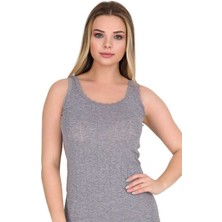 Berrak Kalp Desenli Yaka Dantelli Kalın Askılı Gri Atlet