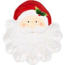 Alohamora Shop 6 Adet Yılbaşı Taş Tozundan Noel Baba Sunum Tabağı 28X25CM Kırmızı/beyaz