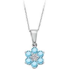 Sirius Pırlanta Pırlanta ve Sky Blue Topaz Taşlı Papatya Kolye 0417P0062