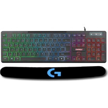 Everest KB-120 Sleek Aydınlatmalı Oyuncu Klavyesi + Logitech Bilek Destekli Profesyonel Oyuncu Gaming 70 cm Klavye Altlık Bileklik Pad