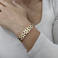 Chavin 12 mm Gold Çelik Taşlı  Bayan Kelepçe Bileklik EU17SR