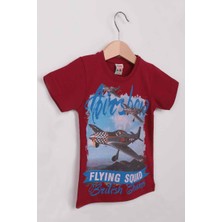 Arbi Airplane Baskılı Erkek Çocuk Tshirt | Bordo