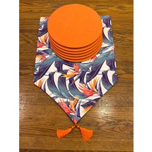 Tuğçe Demir Home Design Mor Turuncu Yaprak Desen Runner Supla Set