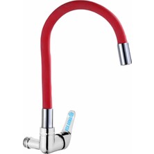 Kca Armatür Kca Duvardan Tek Su Çıkışlı Kırmızı Spiral Oynar Borulu Lavabo Mutfak Bataryası Muslugu Çeşmesi