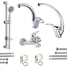 Kca Armatür Kca Sürgülü Duş - Banyo - Lavabo - Mutfak Bataryası Çeşmesi Musluğu 4'lü Set