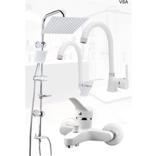 Kca Armatür Beyaz Robot Yağmurlama Duş Seti Banyo Mutfak Lavabo Bataryası Pirinç Musluk Seti