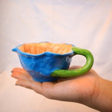 Lily Serisi Surprise Flowers Kupa-Mavi Çiçek Kupa El Yapımı Seramik Mug 120 ml