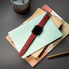 Lesband Leather Lesband Leather crocco Kırmızı Gerçek Deri Apple Watch Kordon Seri 1-8, Se, Ultra ve Ultra 2 ile Uyumlu