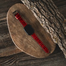Lesband Leather Lesband Leather crocco Kırmızı Gerçek Deri Apple Watch Kordon Seri 1-8, Se, Ultra ve Ultra 2 ile Uyumlu