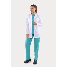 Uzun Kol Beyaz Kısa Boy Klasik Yaka Doktor Hemşire Öğretmen Önlüğü Alpaka Kumaş