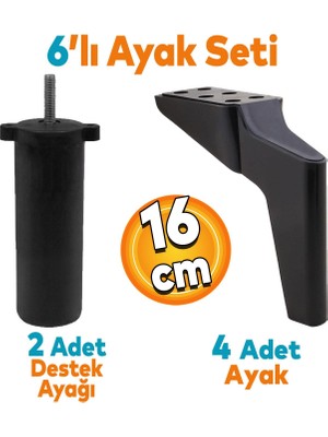 Badem10 Logan 6'lı Set Mobilya Tv Ünitesi Çekyat Koltuk Kanepe Destek Ayağı 16 Cm Siyah Ayakları M8 Civata