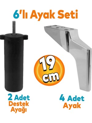 Badem10 Logan 6'lı Set Mobilya Tv Ünitesi Çekyat Koltuk Kanepe Destek Ayağı 19 Cm Krom Ayakları M8 Civatalı