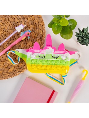 All Wear Silikon Popit Unicorn Bel Çantası % Bod Bag,sarı-Yeşil