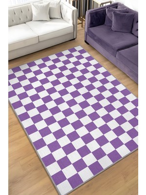 Homshtag Minimalist Damalı Pembe Beyaz Halı Kareli Oturma Odası Halısı Retro Tarzı Salon Halısı