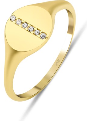 Kairos Jewelry 14 Ayar Altın Dikey Çizgi Taşlı Mühür Yüzük KRS184-14GRZ