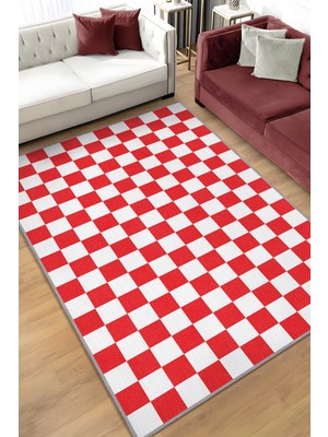 Homshtag Minimalist Damalı Kırmızı Beyaz Halı Kareli Oturma Odası Halısı Retro Tarzı Salon Halısı