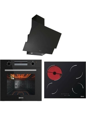 Ukinox Smart Dijital Set (Dolce 60 Siyah Davlumbaz-Rubix 10 Elektrikli Ocak- Smart 7801 B Siyah Fırın)