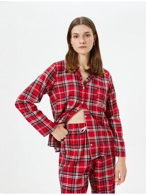 Koton Kareli Pijama Üstü Düğmeli Uzun Kollu Cepli Yılbaşı Temalı