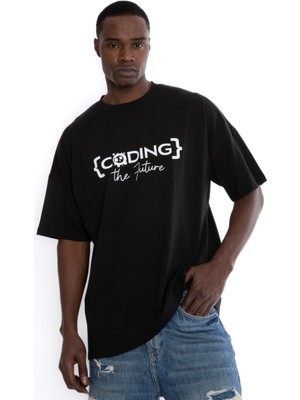 Roperobe Pamuk Siyah Unisex Oversize Kısa Kollu T-Shirt | Coding The Future
