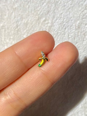 2D2B Nature Cerrahi Çelik Zirkon Taşlı Muz  Gold Renk 1cm  Piercing