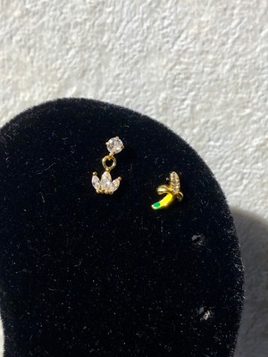 2D2B Nature Cerrahi Çelik Zirkon Taşlı Muz  Gold Renk 1cm  Piercing